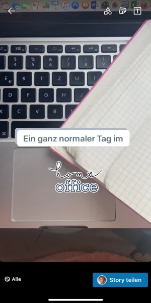Eine fertige LinkedIn-Story mit Textsticker und der Schaltfläche „Story teilen“ unten rechts