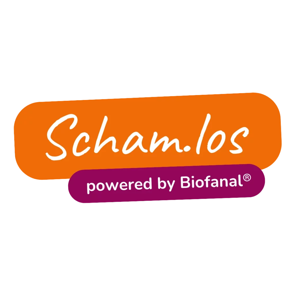 Logo der Kampagne scham.los – powered by Biofanal