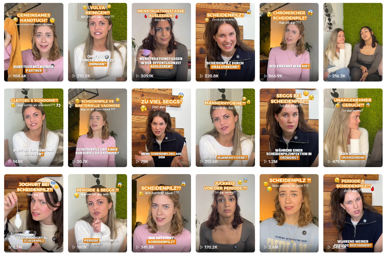 TikTok-Profil der Kampagne scham.los mit einer Übersicht der veröffentlichten Videos