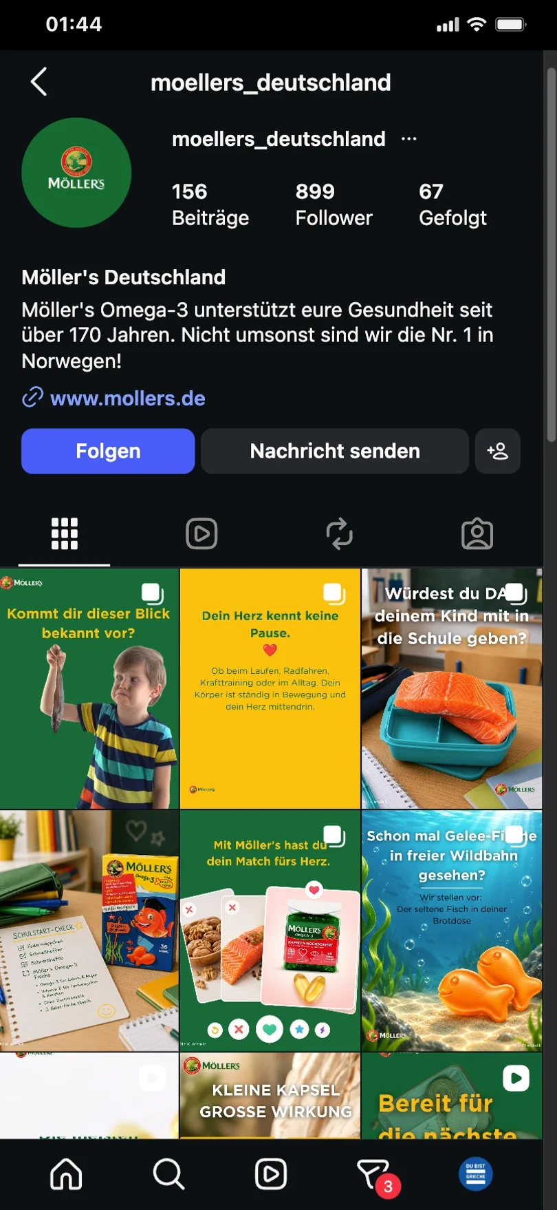 Profilkopf von moellers_deutschland mit 156 Beiträgen und 899 Followern, darunter Beiträge zu Schulstart, Herzgesundheit und Gelee-Fischen