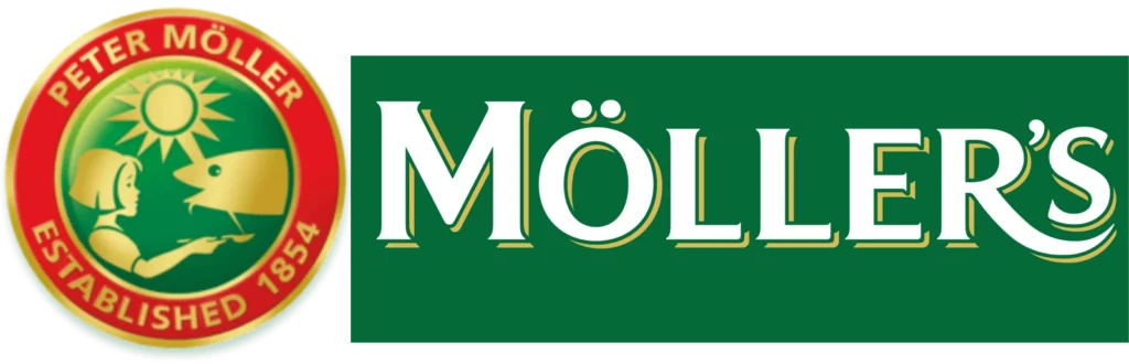Logo der Marke Möller’s: das Siegel „Peter Möller, established 1854“ neben dem Schriftzug Möller’s